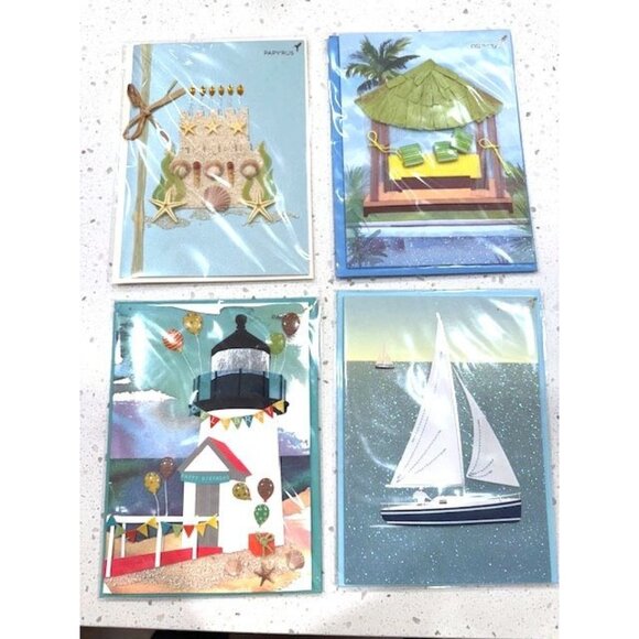 NWT set of 4 Papyrus Birthday Nautical & Tropical Themes w/ Matching Envelopes - Picture 1 of 10